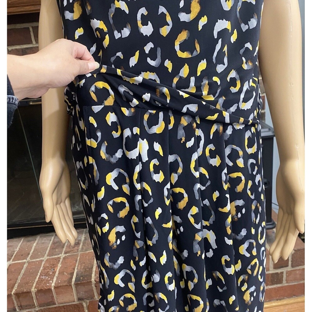 Nine West Black/Yellow Maize Combo Cowlneck Print Stretch Jersey Dress Size 10 - Picture 7 of 16